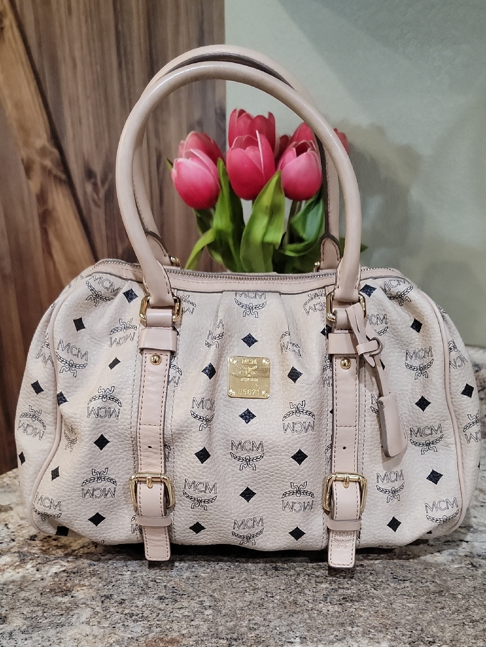 MCM EUC Visetos Buckled Boston Bag like new